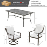 NATURAL EXPRESSIONS 7 Piece Patio Dining Table Outdoor Furniture Set for 6, 4Pcs Fixed and 2Pcs Swivel Patio Dining Chairs with Olefin Cushions, 65”Large Dining Table with Umbrella Hole NATURAL EXPRESSIONS