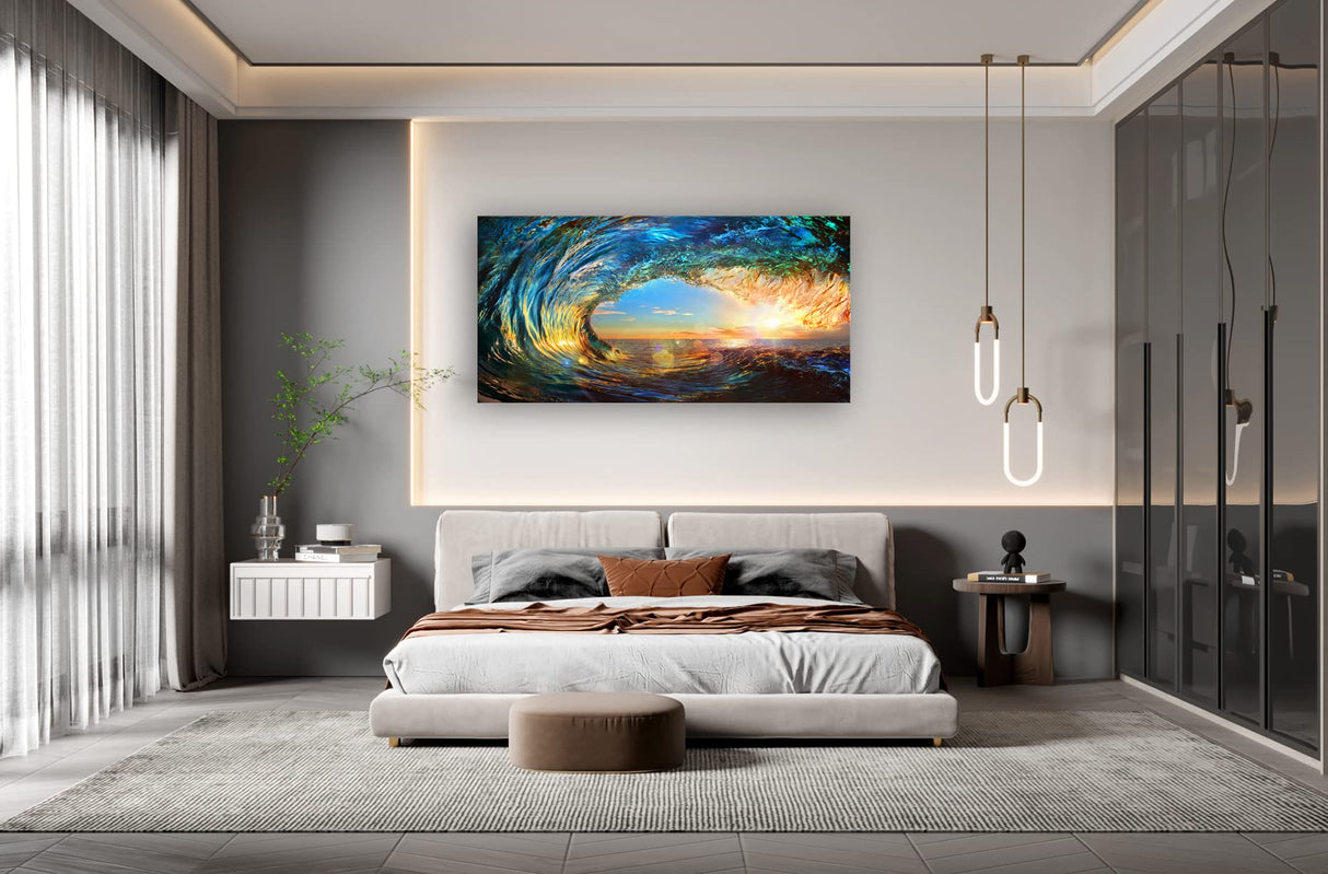 Cao Gen Decor Art S06750 Giant Wave Water Wall Art Canvas Prints 1 Panels Ocean Waves Pictures Paintings with Sunset Blue Seascape Framed for Living Room Bedroom Kicthen Office Artwork Cao Gen Decor Art