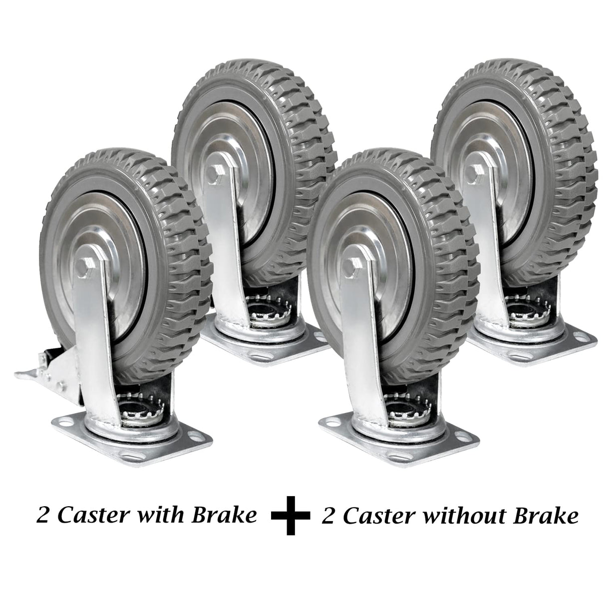 tonchean 8 Inch Caster Wheels Heavy Duty Polyurethane Offroad Casters Set of 4 Swivel Plate Casters with 2 Brake Industrial Locking Wheels, Load Bearing 2314lbs tonchean