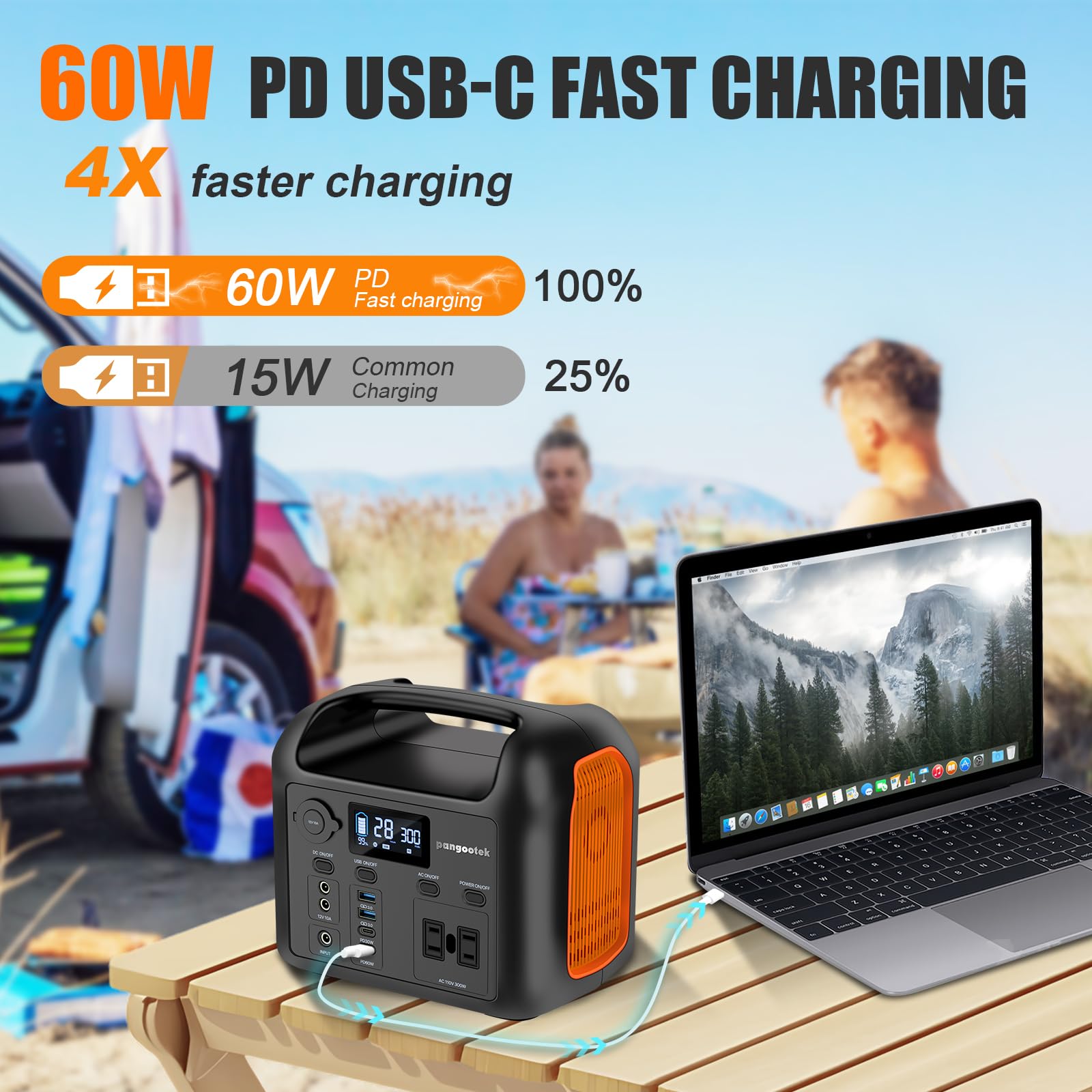 Portable Power Station, 300W (600W Peak) 299Wh LiFePO4 Solar Generator Pure Sine Wave 110V AC Car Outlets PD 60W QC3.0 Backup Power Supply Bank for Camping, Blackout, CPAP - WoodArtSupply