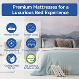 Full Size Memory Foam Mattress 10 Inch with Tencel Cover,Premier Cool Green Tea/Gel Bed Mattresses in a Box, Medium Firm Mattress for Back Pain, Fiberglass-Free,CertiPUR-US,Made in USA,75'' x 54'' WEUP