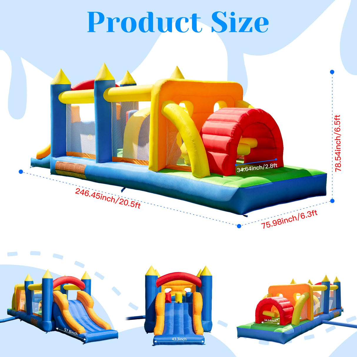 HuaKastro 20.5FT(L) Extended Inflatable Obstacle Course Bounce House for Kids Party Easter Event, with Various Obstacles: Tunnel, Crossing Wall, Jungle, Jumping Area, Climbing Wall and Slide HuaKastro