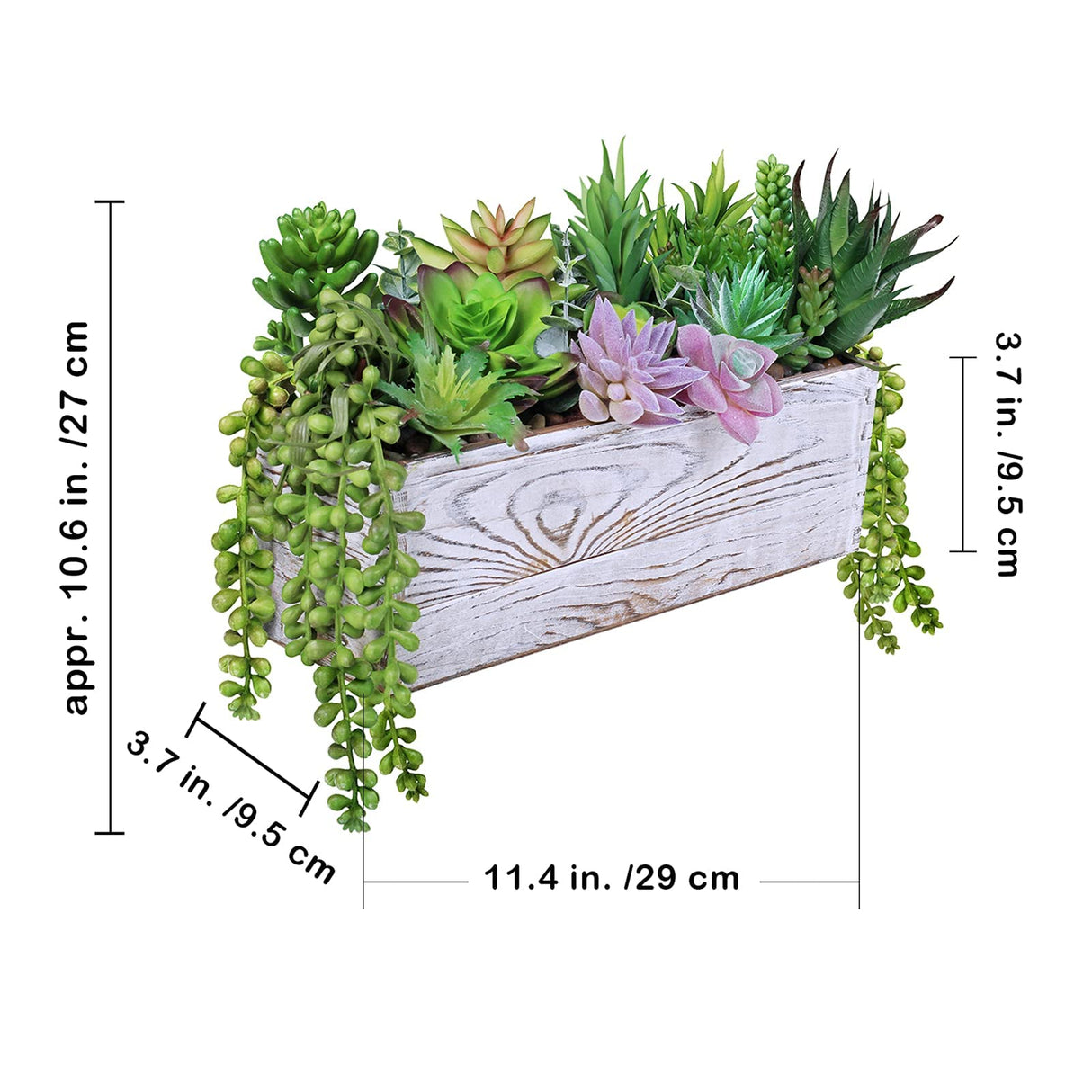 19 Pcs Assorted Artificial Succulents Fake Plants in Rectangular Wooden Pot Succulents Garden in Wood Planter Box Potted Succulents Plants Arrangement for Table Centerpiece Windowsill Greenery Decor Winlyn