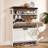EXRIARO Shoe Cabinet Storage for Entryway, Shoe Storage Cabinet with 2 Flip Drawers, Farmhouse Shoe Storage Organizer Cabinet for Heels,Slippers,Sneakers (White) EXRIARO