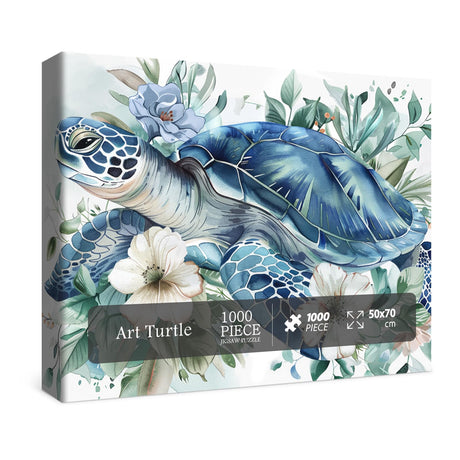 Sea Turtle Puzzles Flower Puzzle for Adults 1000 Pieces, Animal Art Jigsaw Puzzles 1000 Pieces Nature Puzzle, Fantasy Green Turtle Painting Puzzle BBOLDIN