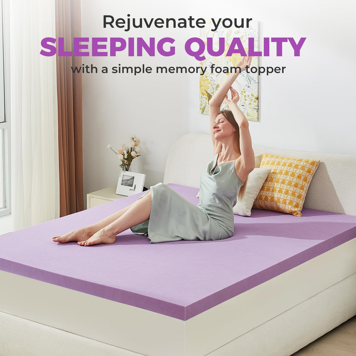 BDEUS 2 Inch Gel Memory Foam Mattress Topper Ventilated Soft Pressure Relieve Mattress Pad, Breathable Bed Topper, CertiPUR-US Certified, Twin Size BDEUS