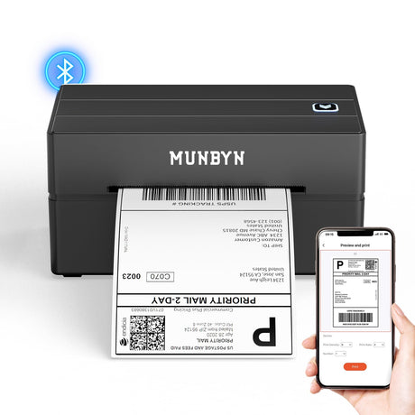 MUNBYN Bluetooth Thermal Label Printer, 130B Wireless 4x6 Shipping Label Printer for Shipping Packages Small Business Office or Home, Compatible with iPhone Android iPad Windows macOS Chrome Etsy eBay MUNBYN