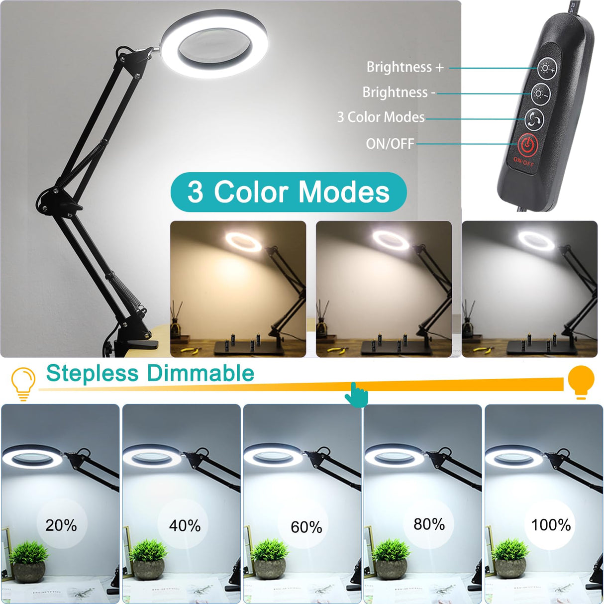 MagnieOpti Helping Hands Soldering Station, 10X Magnifying Glass with Light and Stand with 4 Magnetic Third Hand & 4 PCB Circuit Board Holders, Hands Free Magnifier Desk Lamp for Soldering Repairing MagnieOpti
