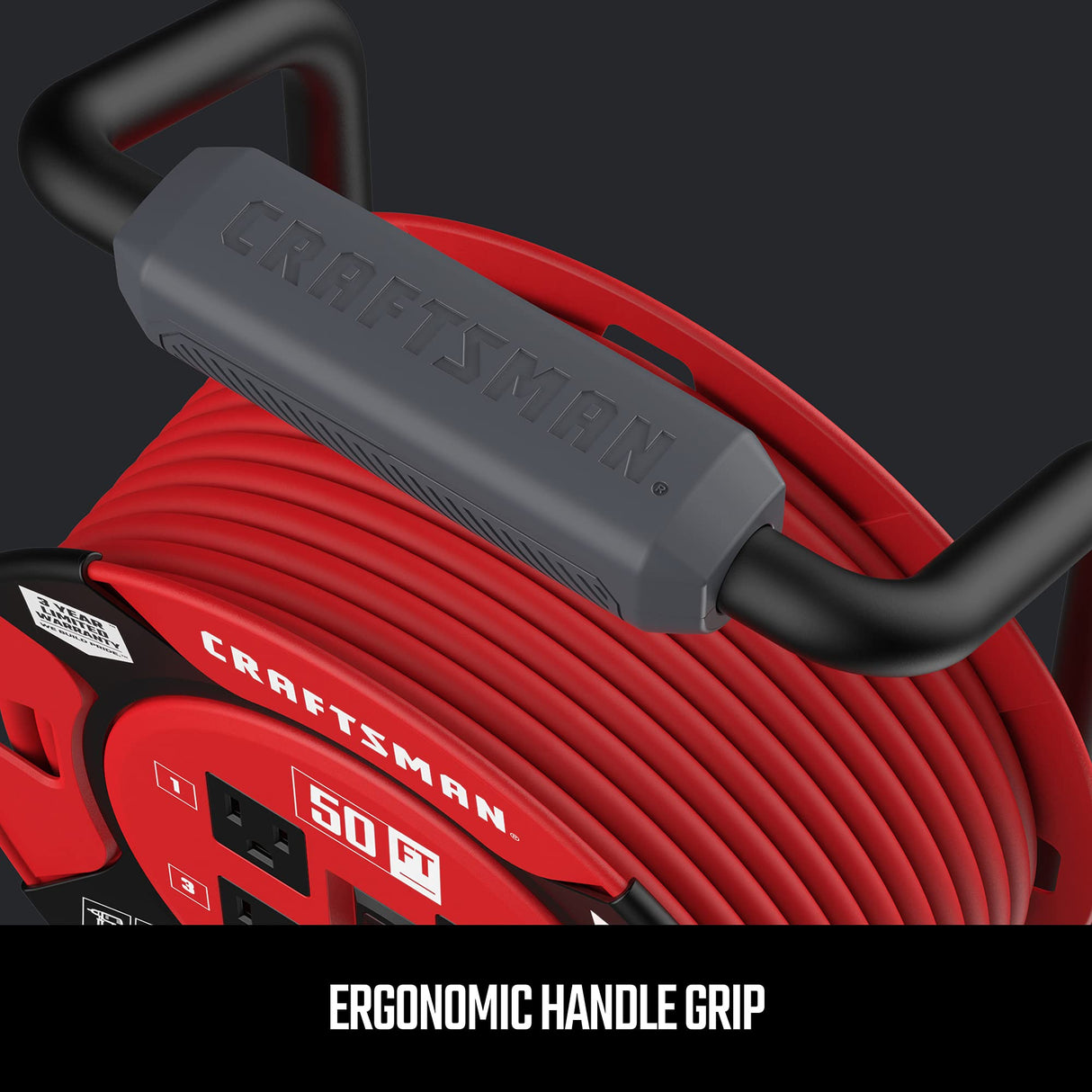 CRAFTSMAN Retractable Extension Cord Reel 50 Ft. With 4 Outlets & Heavy Duty 14AWG SJTW Cable CRAFTSMAN