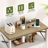 Yoobure LED Storage Cabinet with Doors and Shelves, Farmhouse Coffee Bar Pantry Cabinet with Drawers and Power Outlet, Wood Sideboard for Entryway Bathroom Dining Room Living Room Bedroom, White Yoobure