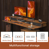 REGISDESK 63 Inch Electric Standing Desk with Cabinet & Drawers, Height Adjustable Sit Stand Desk with Monitor Shelf, Smart Home Office Standing Computer Desk, Rustic Brown REGISDESK