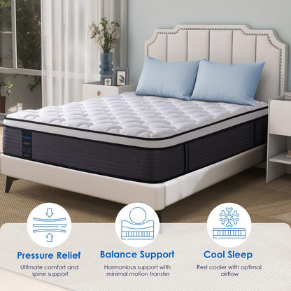 QUEEN ROSE King Mattress, 14 Inch King Size Hybrid Mattress in a Box, Gel Memory Foam & Individually Pocket Innerspring Bed Mattress, Medium Firm CertiPUR-US Certified & Fiberglass Free