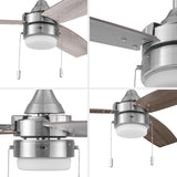 Honeywell Ceiling Fans Berryhill, 48 Inch Ceiling Fan with Color Changing LED Light, Pull Chain, Dual Mounting Options, 3 Dual Finish Blades, Reversible Airflow - 51857-01 (Brushed Nickel) Honeywell Ceiling Fans