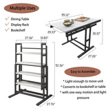 RELAHOGAR Convertible Dining Table, Multipurpose Mahogany Storage Shelf, 2 in 1 Bookshelf to Kitchen Table, Space Saving Transformer Shelf Table for Dining Room, Living Room, White RELAHOGAR