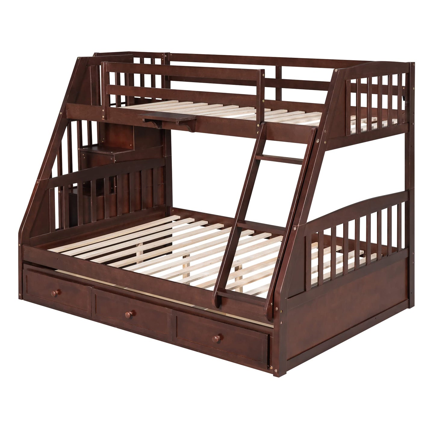 Harper & Bright Designs Espresso Twin-Over-Full Bunk Bed with Stairs, Storage Drawers, and Ladder - WoodArtSupply