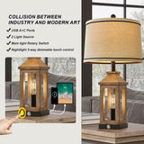 G-SAFAVA 23.75" Farmhouse Table Lamps Set USB A+C Charging Ports 3-Way Dimmable Touch Control Lamp Nightlight Vintage Modern Lamp for Living Room Bedroom with 2 Light Sources (2 Bulbs Included) G-SAFAVA