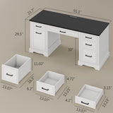 Fynar White Farmhouse Executive Desk with Drawers and Charging Station, 55.1" Wood Home Office Desk with Storage Cabinet,Morden Solid Computer Writing Desk for Study Work Table for Home Office (White) Fynar