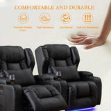 Oprisen Power Recliner Chair Set of 3 Overstuffed Home Theater Seating w/Heat Massage Electric Movie Gaming Sofa Reclining Sleeper Chair with LED Light/Lumbar Pillow/USB Port/Cup Holders Oprisen