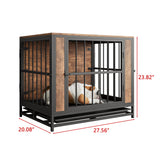 FOUBAM Dog Crate Furniture, Metal and Wooden Dog Crate, Dog Kennels with 3 Doors Indoor, Pet Puppy Crate End Table for Small Dog, Heavy Duty Dog House, Rustic Black and Brown FOUBAM