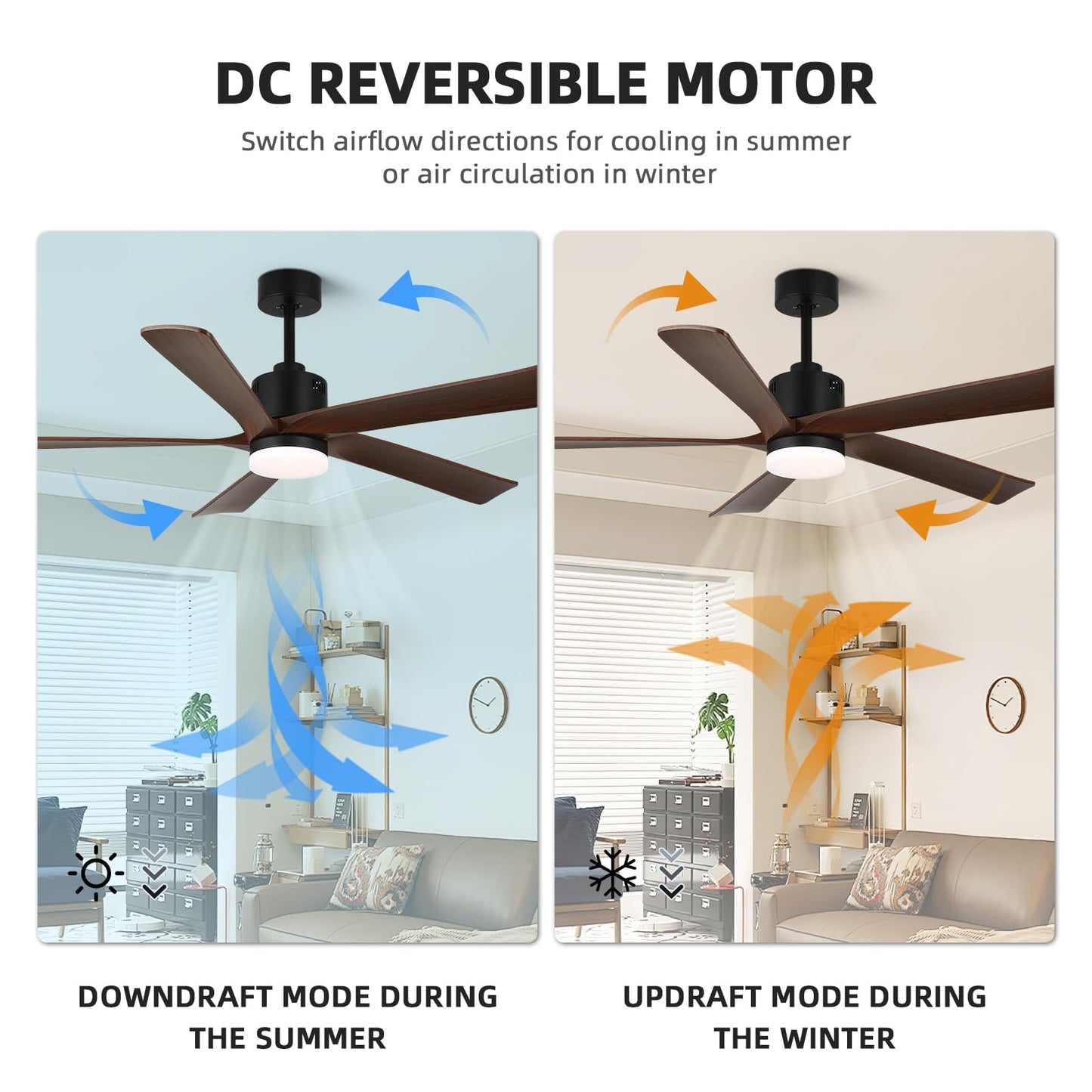 YYEHON 52 Inch Ceiling Fans with Lights and Remote&APP Control,Dimmable,DC Reversible Motor with 5 Wood Colored Blades Ceiling Fan for Living Room,Patio,Bedroom,Farmhouse,Indoor Office