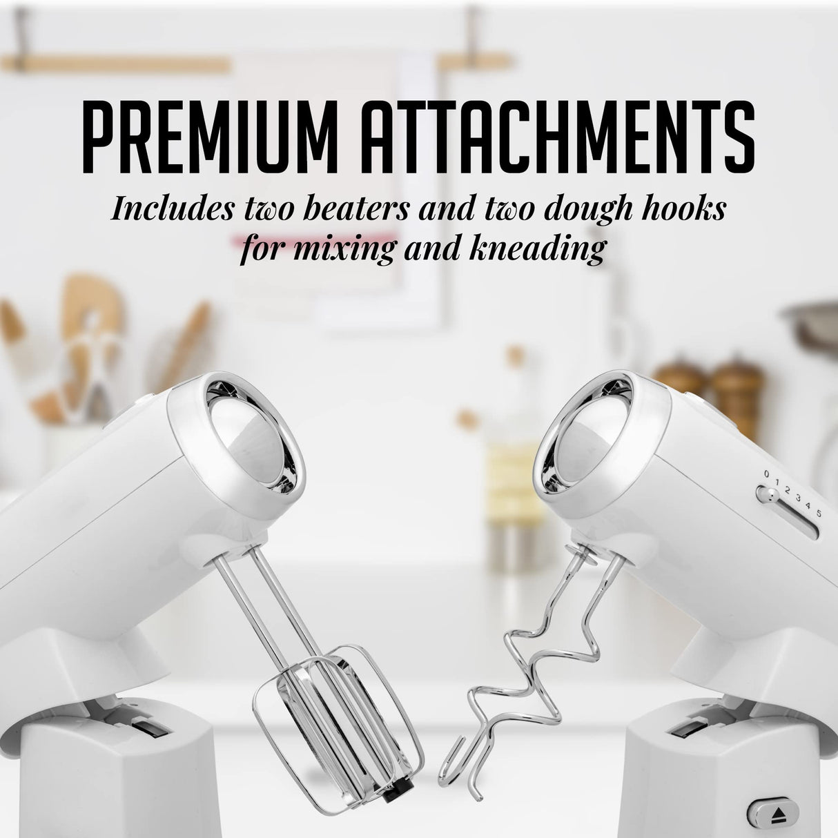 OVENTE Electric Kitchen Stand Mixer with 3.5-Quart Removable Stainless Steel Mixing Bowl, 5 Speed Control, 250-Watt Power, 2 Blender Attachment Egg Beater Whisk & Dough Hook White SM680W OVENTE