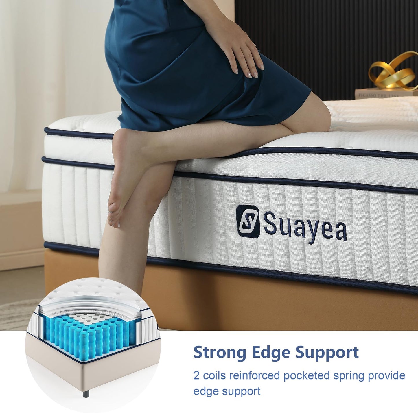 King Mattress 12 Inch, King Size Mattress in a Box, Hybrid Mattress with Pocket Spring and Soft Foam, Ultimate Motion Isolation, Strong Support, Medium Firm, Upgraded Strength