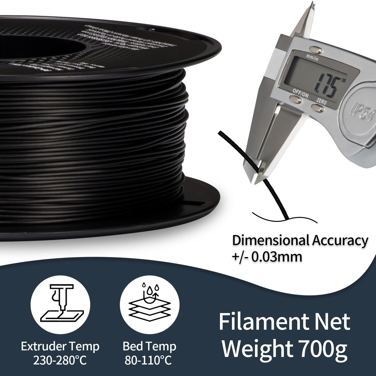 Carbon Fiber Polypropylene Filament 1.75mm, TINMORRY PP-CF 3D Printing Filament, Compatible with Bambu FDM 3D Printer, Net Weight 700g 1 Spool, Matte Black TINMORRY