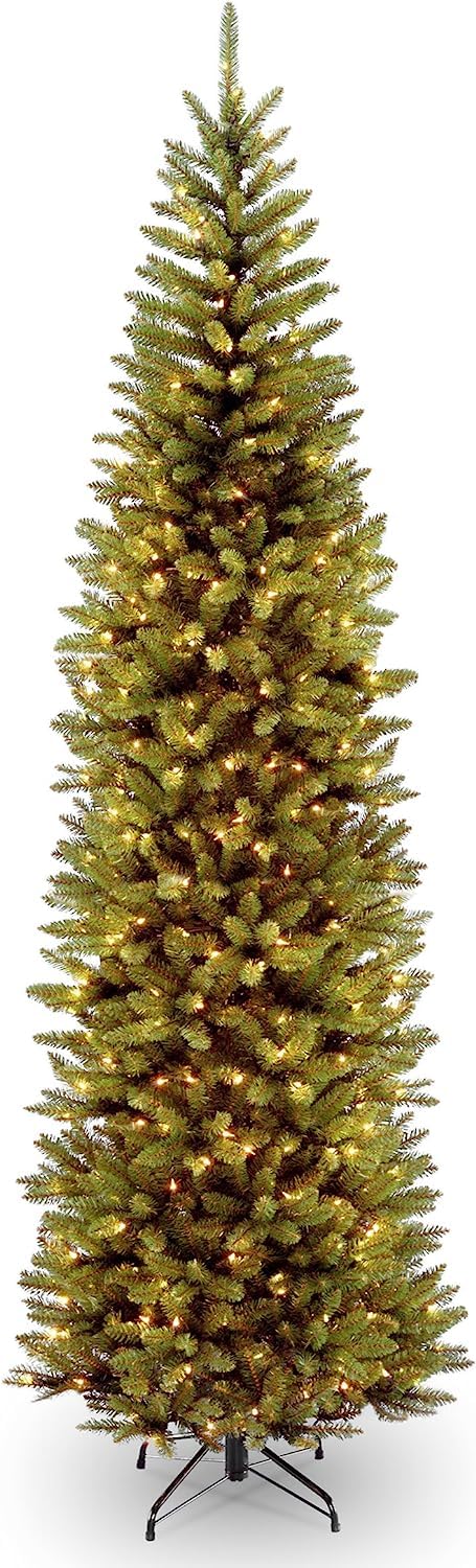 National Tree Company Artificial Pre-Lit Slim Christmas Tree, Green, Kingswood Fir, White Lights, Includes Stand, 10 Feet National Tree Company