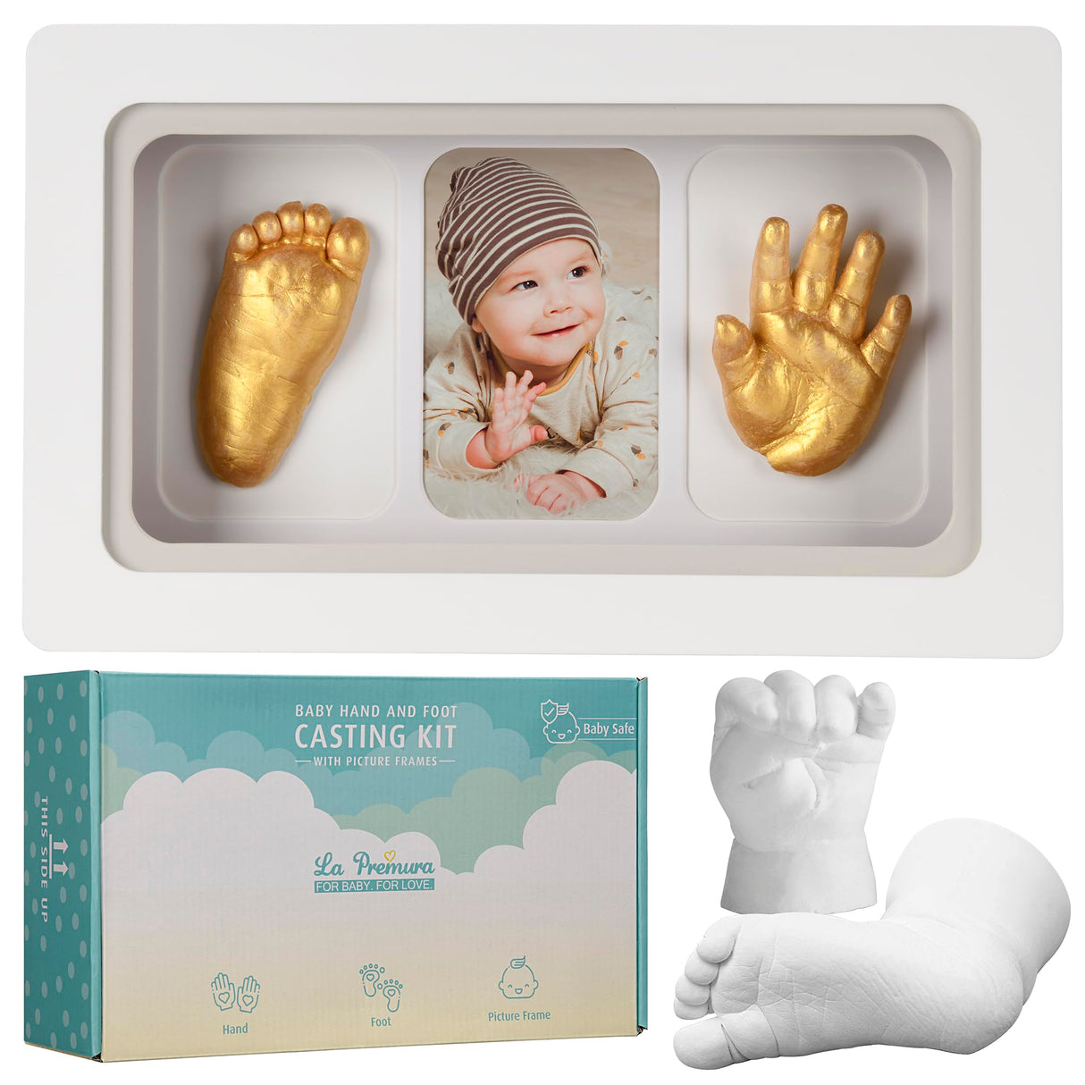 La Premura Baby Keepsake Hand Casting Kit with Shadow Box Frame - Plaster Hand Mold Baby Casting Kit for Infant Hand & Foot Molding, Perfect for First Birthday, Christmas & Newborn Gifts La Premura