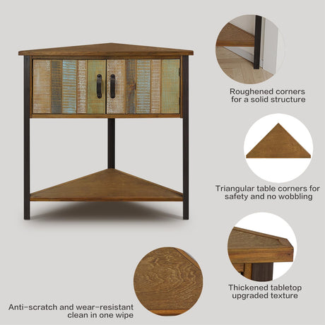 Giofanzo Corner Tables for Living Room, Small Corner Table with Storage Cabinet Table Corner Bar Accent Cabinet with Solid Wood and Metal Frame, Hand-Made Unique Corner Table（Natural Blue） Giofanzo