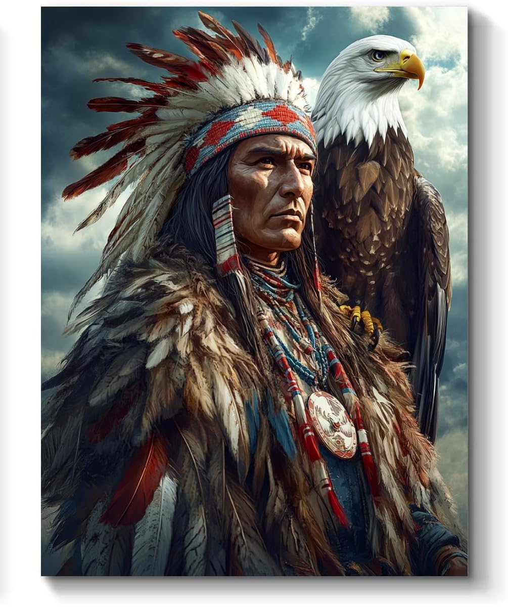 Native American Paint by Numbers Kit for Adults, 16"x20" Canvas Painting Kit for Beginners, Modern Aesthetic DIY Paint by Number on Canvas for Home Wall Decor 59 Generic