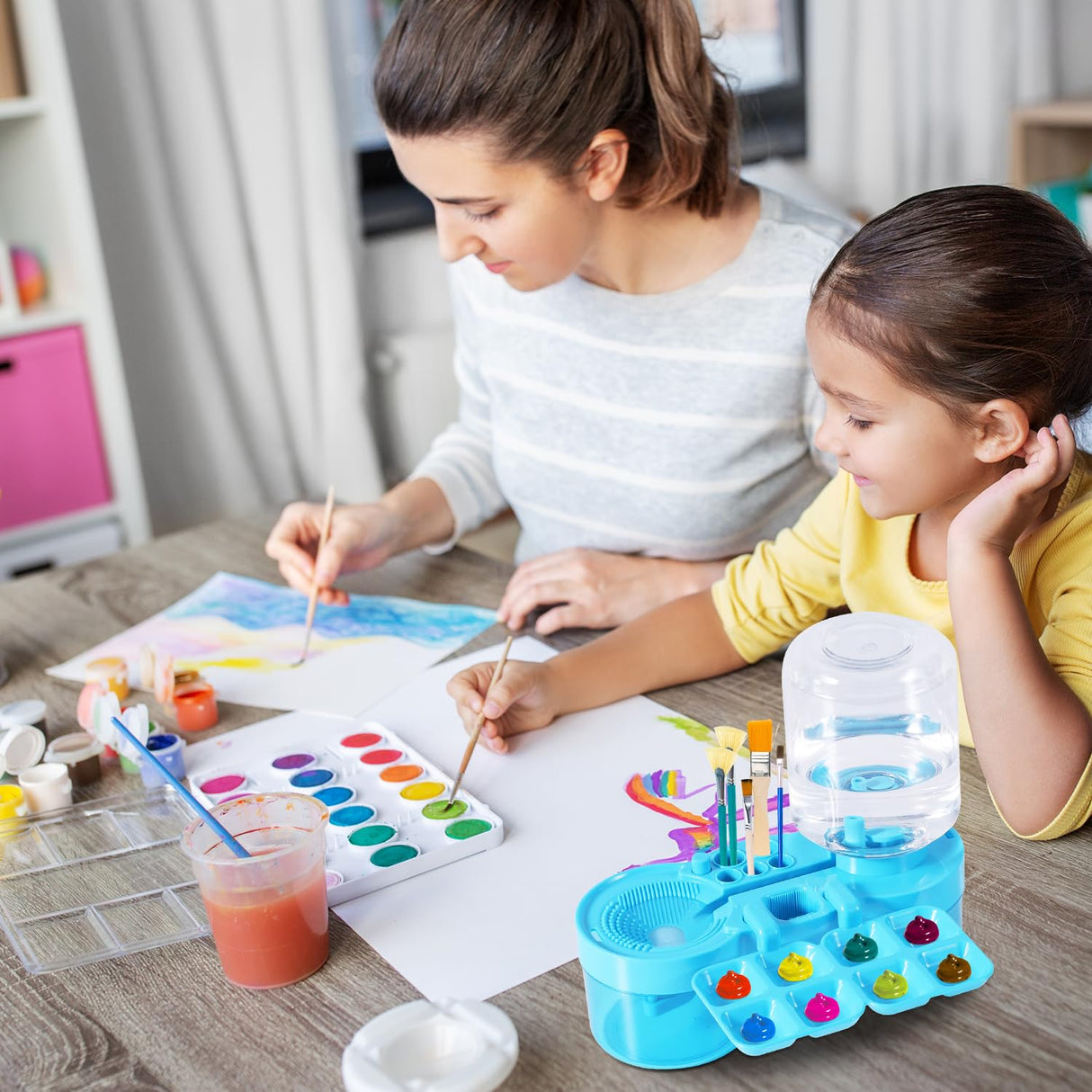 2025 New Paint Brush Cleaner, Plastic Paint Brush Cleaner Tool with Paint Tray Paint Brush Rinser Paint Water Dispenser Practical Paint Brush Washer Painting Art Supplies for Artists (Blue) BOXOB