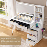 LUXOAK 54" Tall Vanity Desk with 35" W x 24" H Large Mirror and Lights, Large Makeup Vanity Table with 5 Drawers, 3 Shelves and Charging Station, Glass Top Desk for Dressing Room, Bedroom, White LUXOAK