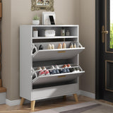 Gyfimoie Shoe Storage Cabinets, Free Standing Shoe Organizer with 2 Flip Drawers for Entryway, Narrow 3 Tier Entryway Hidden Shoe Rack with Doors (Off White) Gyfimoie