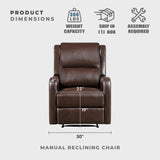 Lexicon Manual Recliner Chair, Reclining Sofa Chair, Home Theater Seating, Wall Hugger, Manual Recliner for Living Room/Office/Apartment, Easy Assembly, Brown Faux Leather Lexicon