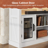 WLIVE Farmhouse TV Stand for 65 Inch TV, Tall Entertainment Center with LED Lights, Mid Century Modern TV Console wirh Open Shelves and Glass Cabinet Doors for Living Room and Bedroom, White WLIVE