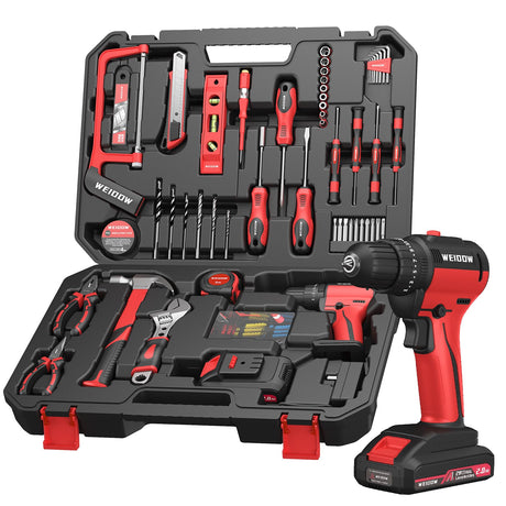 Cordless Drill Tool Kit Set 21V Power Drill Tool Box with Battery Electric Drill Driver for Men Home Hand Repair Basic Toolbox Tools Sets Drills Case WEIDDW