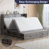 ijuicy Full Murphy Bed with Storage & Multifunctional Charging Station, Farmhouse Murphy Cabinet Bed with Foldable Panel, Space-Saving Beds for Guest Bedroom,Living Room(Mottled Grey‌, with Mattress) ijuicy