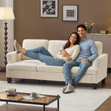 VINGLI Beige 83" Sofa Couches for Living Room, Corduroy Modern Comfy 3 Seater Couch 25.6" Deep Seat Upholstery Cozy Sofas for Small Space, Bedroom, Apartment, Home Office VINGLI
