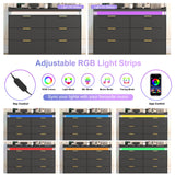 UNIQUITE 6 Drawer Dresser for Bedroom, Black Dresser with LED Lights and Power Outlet, Wooden Dressers Chests of Drawers, Double Wide Dressers for Bedroom, Living Room, Hallway UNIQUITE