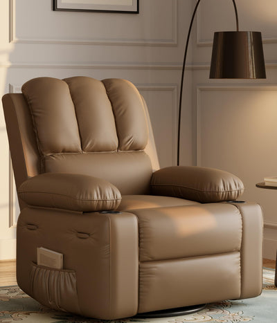 Garvee 27'' Oversized Recliner, Manual Recliner Chair for Adults, PU Leather Single Sofa with Extra Width, for Nursery, Living Room, and Bedroom, Tan