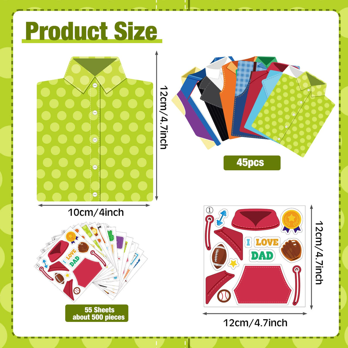 Colarr 45 Pcs Father's Day Card Making Kits Kids Father's Day DIY Crafts Cards DIY Father's Day Shirt Greeting Card with Stickers Handmade Card Making Crafting Kit for Father's Day Party Supplies Colarr