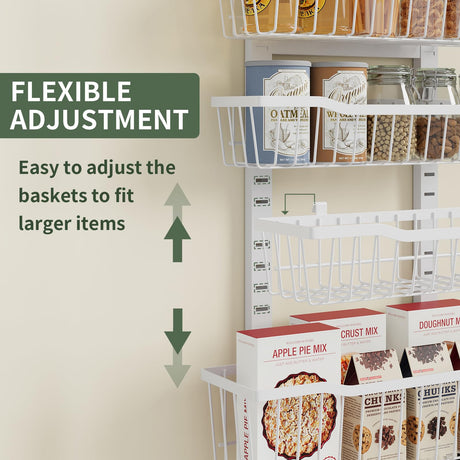 Eastherry Over The Door Organizer，8-Tier Over The Door Pantry Organizer with Adjustable Baskets，Metal Hanging Pantry Organizers and Storage for Kitchen, Back of Door Seasoning Rack (White) Eastherry
