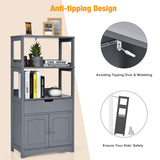 Tangkula Bathroom Floor Cabinet with Drawer, 2 Open Shelves and Door Cupboard, Multipurpose Free Standing Storage Cabinet for Bathroom Kitchen Living Room, 24 x 13 x 48 inch (Grey) Tangkula