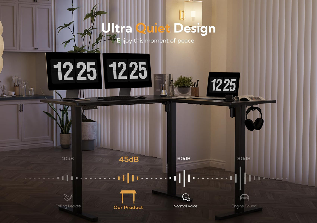 Claiks L Shaped Standing Desk Adjustable Height, Dual Motor Electric Corner Standing Desk, 63x55 inch Sit Stand up Desk with Splice Board, Black Claiks