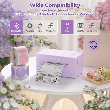 MUNBYN Bluetooth Thermal Label Printer, 130B Wireless 4x6 Shipping Label Printer for Shipping Packages Small Business Office or Home, Compatible with iPhone Android iPad Windows macOS Chrome Etsy eBay MUNBYN
