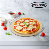 Unicook 15 Inch Round Pizza Stone for Oven and Grill, Oven Baking Stone for Bread, Cordierite Pizza Pan for Baking Crispy Pizzas, Bread and Cookies, Includes Carry Rack and Pizza Dough Scraper Unicook