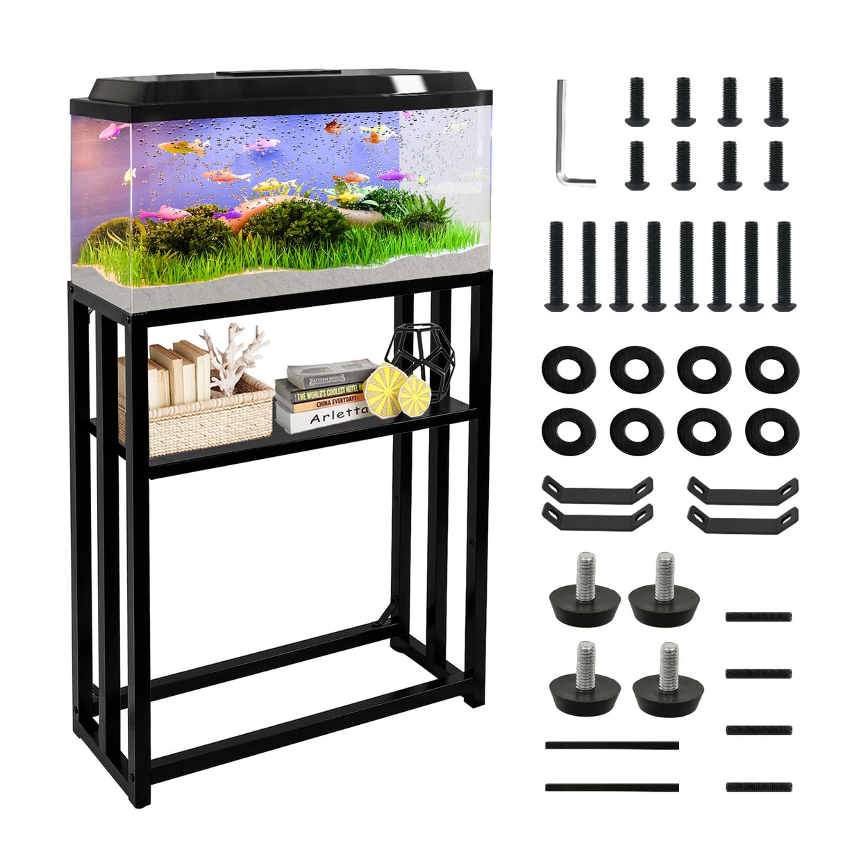 Umisu Fish Tank Stand Metal Aquarium Stand 10-15 Gallon 24.8" x 9.25" x 30.1" Aquarium Turtle Tank Stand,Double-Layer Detachable Design Black Umisu