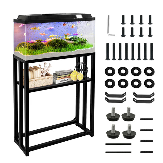 Umisu Fish Tank Stand Metal Aquarium Stand 10-15 Gallon 24.8" x 9.25" x 30.1" Aquarium Turtle Tank Stand,Double-Layer Detachable Design Black