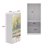 WOODTIME Wardrobe Closet with All Mirror, Wooden Armoire with 4 Doors & Hanging Rod, Clothes Storage Cabinet Organizer for Bedroom Apartment, White WOODTIME